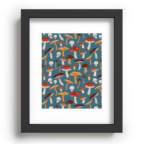 Avenie Mushrooms In Teal Pattern Recessed Framing Rectangle