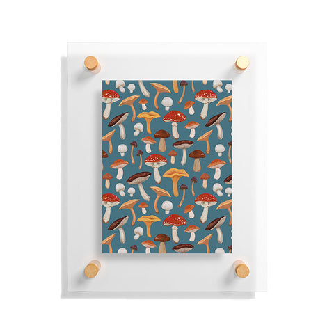 Avenie Mushrooms In Teal Pattern Floating Acrylic Print