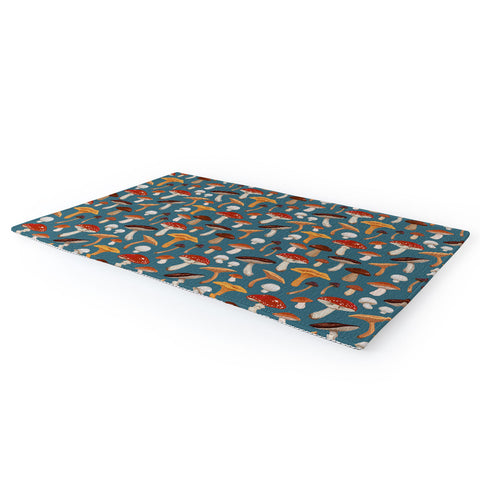 Avenie Mushrooms In Teal Pattern Area Rug