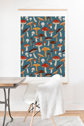 Avenie Mushrooms In Teal Pattern Art Print And Hanger