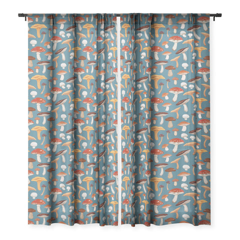 Avenie Mushrooms In Teal Pattern Sheer Non Repeat