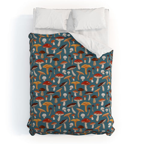 Avenie Mushrooms In Teal Pattern Duvet Cover