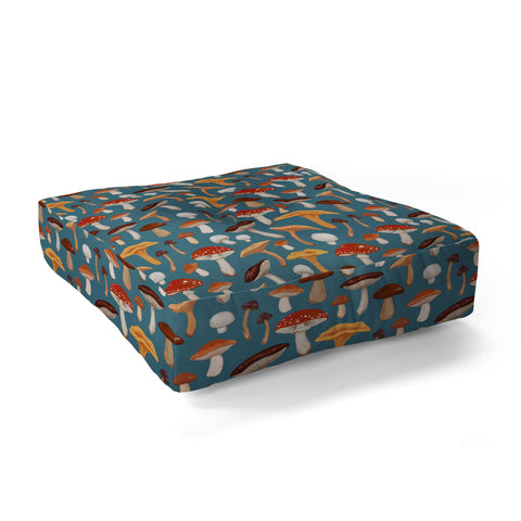 Avenie Mushrooms In Teal Pattern Floor Pillow Square