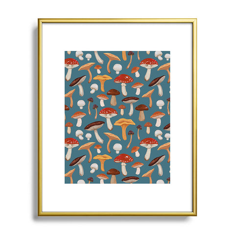 Avenie Mushrooms In Teal Pattern Metal Framed Art Print