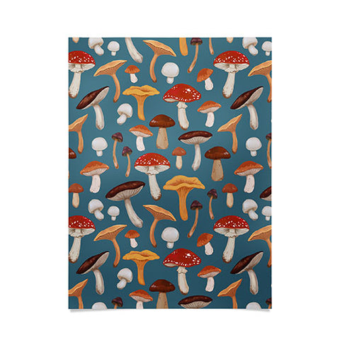 Avenie Mushrooms In Teal Pattern Poster