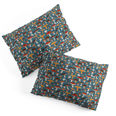 Avenie Mushrooms In Teal Pattern Pillow Shams