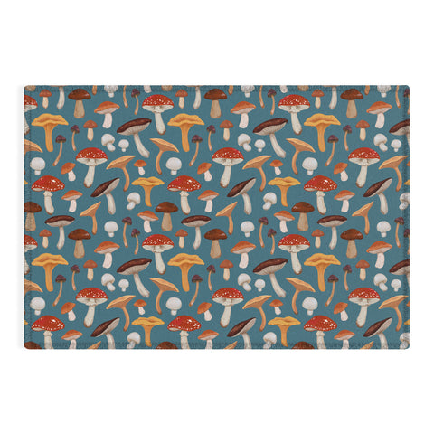 Avenie Mushrooms In Teal Pattern Outdoor Rug