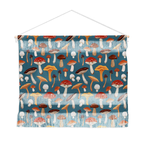 Avenie Mushrooms In Teal Pattern Wall Hanging Landscape