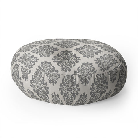 Avenie Neutral Damask Flourish Floor Pillow Round