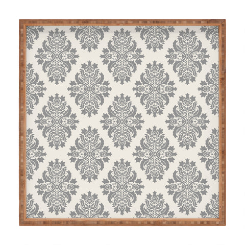 Avenie Neutral Damask Flourish Square Tray