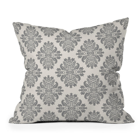 Avenie Neutral Damask Flourish Throw Pillow