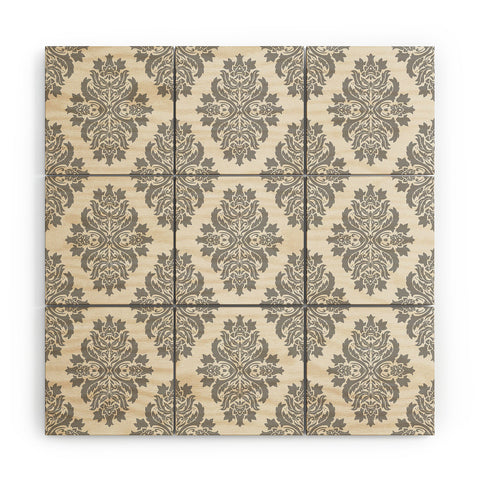 Avenie Neutral Damask Flourish Wood Wall Mural