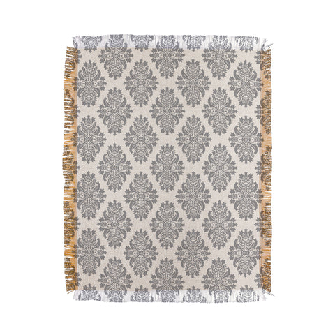 Avenie Neutral Damask Flourish Throw Blanket