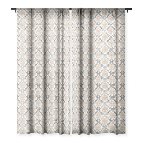 Avenie Neutral Floral Damask Sheer Window Curtain
