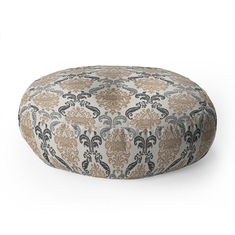 Avenie Neutral Floral Damask Floor Pillow Round
