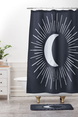 Avenie Nightglow Moon Navy Shower Curtain And Mat