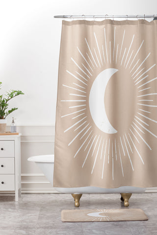 Avenie Nightglow Moon Neutral Shower Curtain And Mat