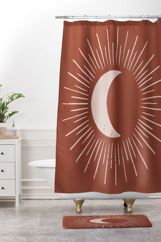 Avenie Nightglow Moon Rust Shower Curtain And Mat