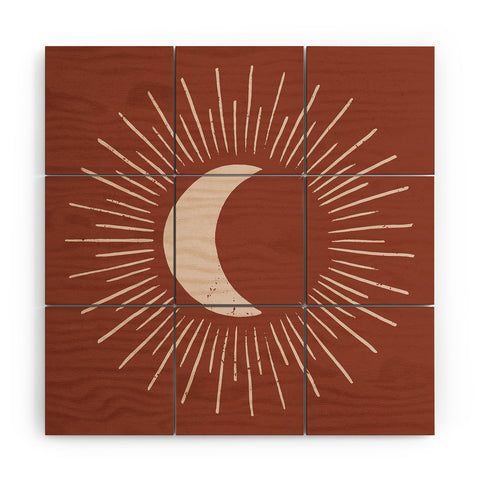 Avenie Nightglow Moon Rust Wood Wall Mural