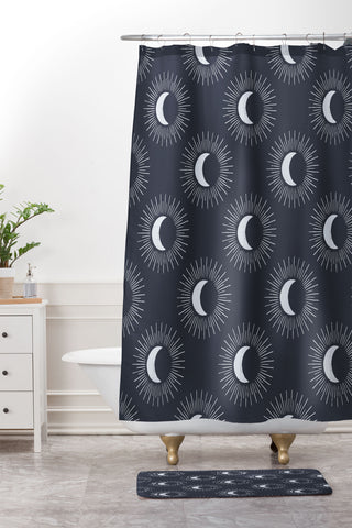 Avenie Nightglow Navy Shower Curtain And Mat