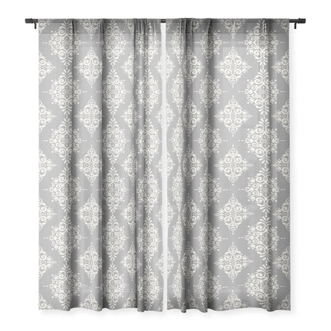 Avenie Ornate Damask Gray Sheer Non Repeat