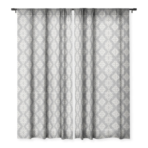 Avenie Ornate Damask Gray Sheer Window Curtain