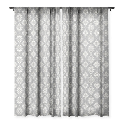 Avenie Ornate Damask Gray Sheer Window Curtain