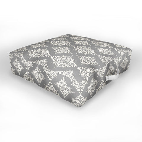 Avenie Ornate Damask Gray Outdoor Floor Cushion