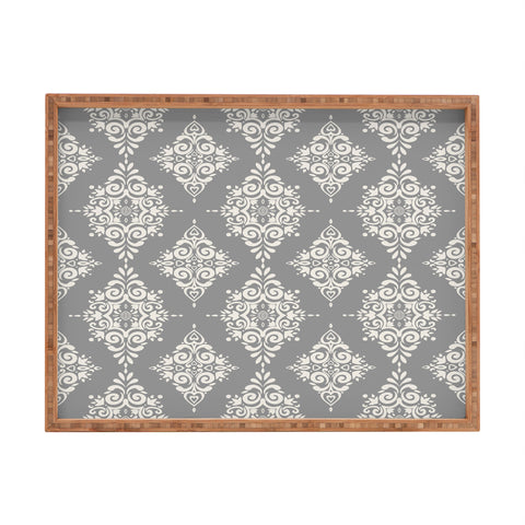 Avenie Ornate Damask Gray Rectangular Tray