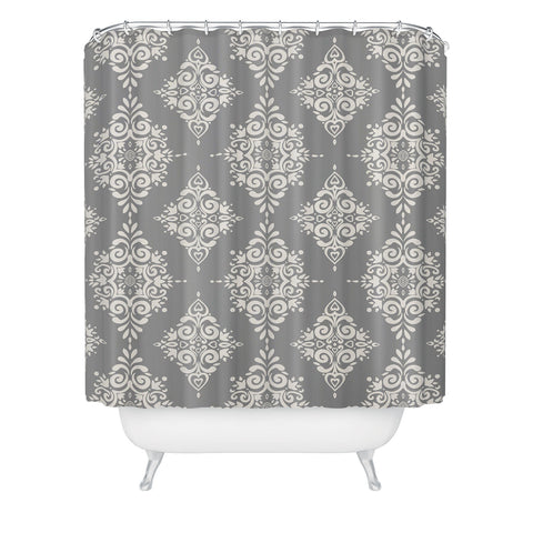 Avenie Ornate Damask Gray Shower Curtain