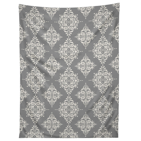 Avenie Ornate Damask Gray Tapestry