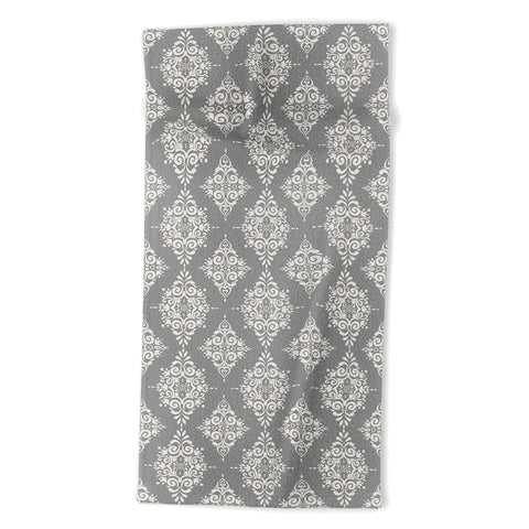 Avenie Ornate Damask Gray Beach Towel