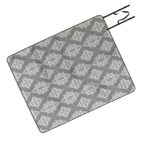 Avenie Ornate Damask Gray Picnic Blanket