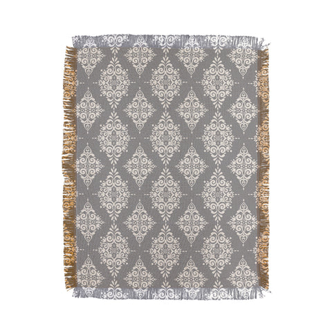 Avenie Ornate Damask Gray Throw Blanket