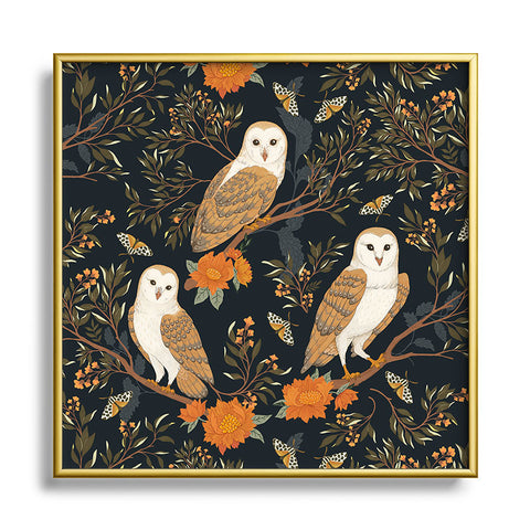 Avenie Owl Forest Square Metal Framed Art Print