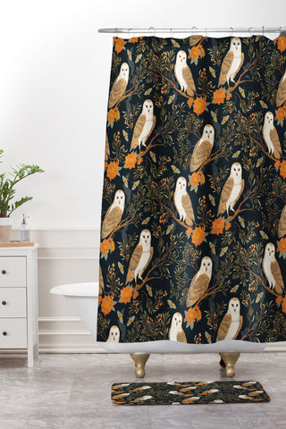 Avenie Owl Forest Shower Curtain And Mat