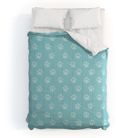 Avenie Paw Print Pattern Blue Comforter