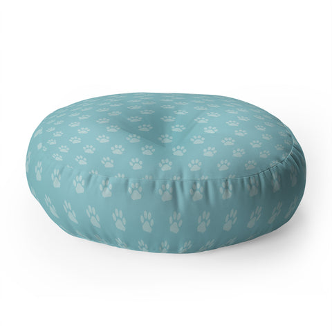 Avenie Paw Print Pattern Blue Floor Pillow Round