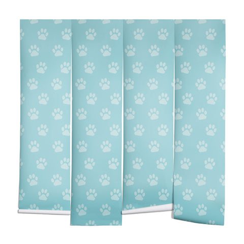 Avenie Paw Print Pattern Blue Wall Mural