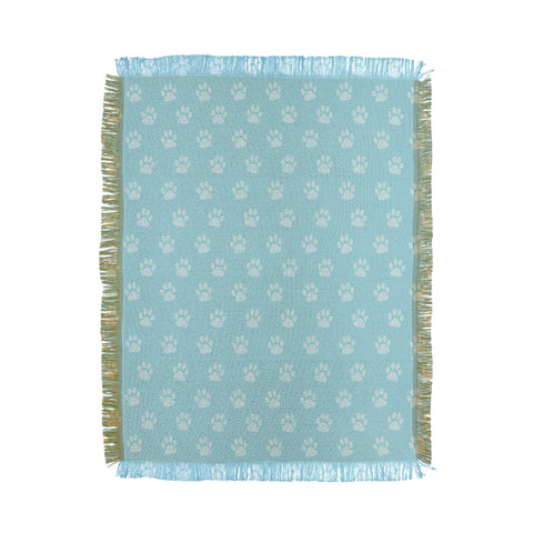 Avenie Paw Print Pattern Blue Throw Blanket
