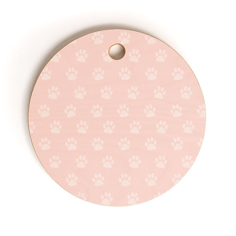 Avenie Paw Print Pattern Pink Cutting Board Round