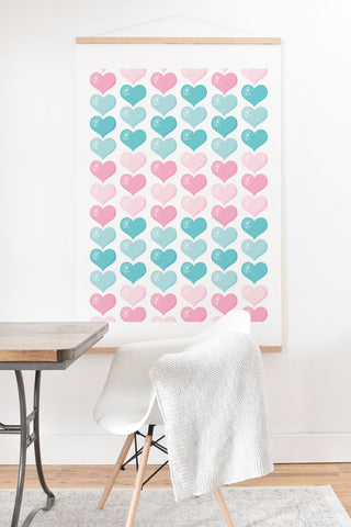 Avenie Pink and Blue Hearts Art Print And Hanger