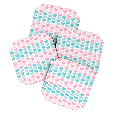 Avenie Pink and Blue Hearts Coaster Set