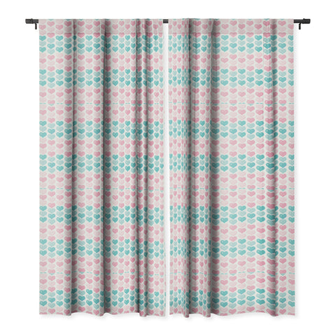 Avenie Pink and Blue Hearts Blackout Window Curtain