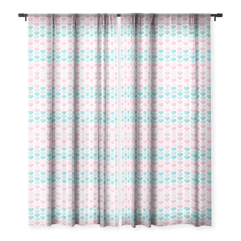 Avenie Pink and Blue Hearts Sheer Window Curtain