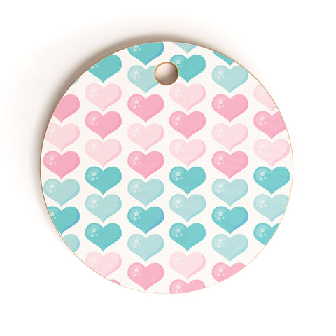 Avenie Pink and Blue Hearts Cutting Board Round