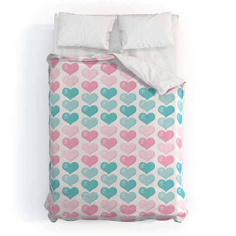Avenie Pink and Blue Hearts Duvet Cover