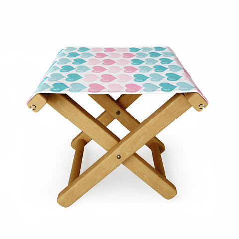 Avenie Pink and Blue Hearts Folding Stool