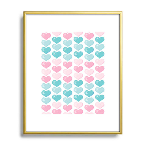 Avenie Pink and Blue Hearts Metal Framed Art Print
