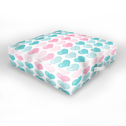 Avenie Pink and Blue Hearts Outdoor Floor Cushion